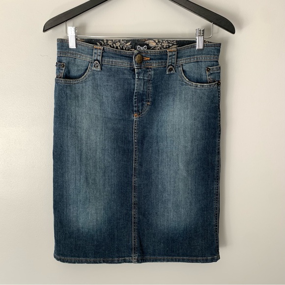 Dolce & Gabbana I ❤️ D&G Vintage Denim Knee Length Pencil Skirt Size Small - Picture 3 of 13